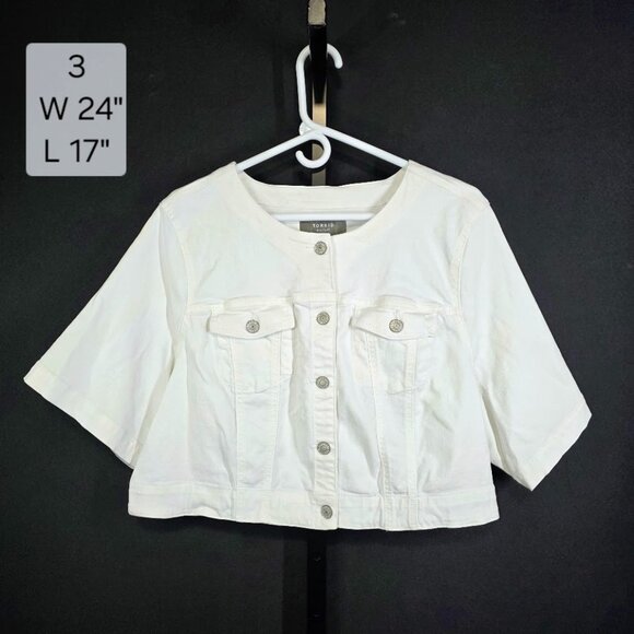 Torrid Denim Jacket Womens Plus 3X 22/24 White Cropped Bolero Short Sleeve - Picture 1 of 8